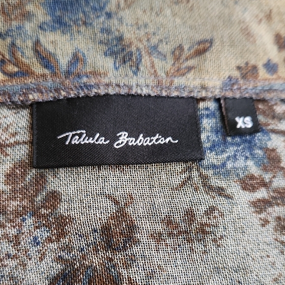 Aritzia Talula Babaton Blue and Green Floral Blouse with bell sleeves and tie - Picture 2 of 12